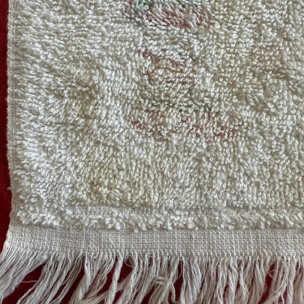 VTG Barth Dreyfuss Christmas Hand Towel Fringed Holiday Towel, 1980s Made in USA